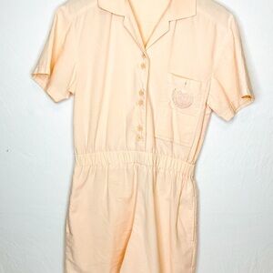 RETRO VINTAGE Lady Footlocker Peach Short Sleeve Jumpsuit